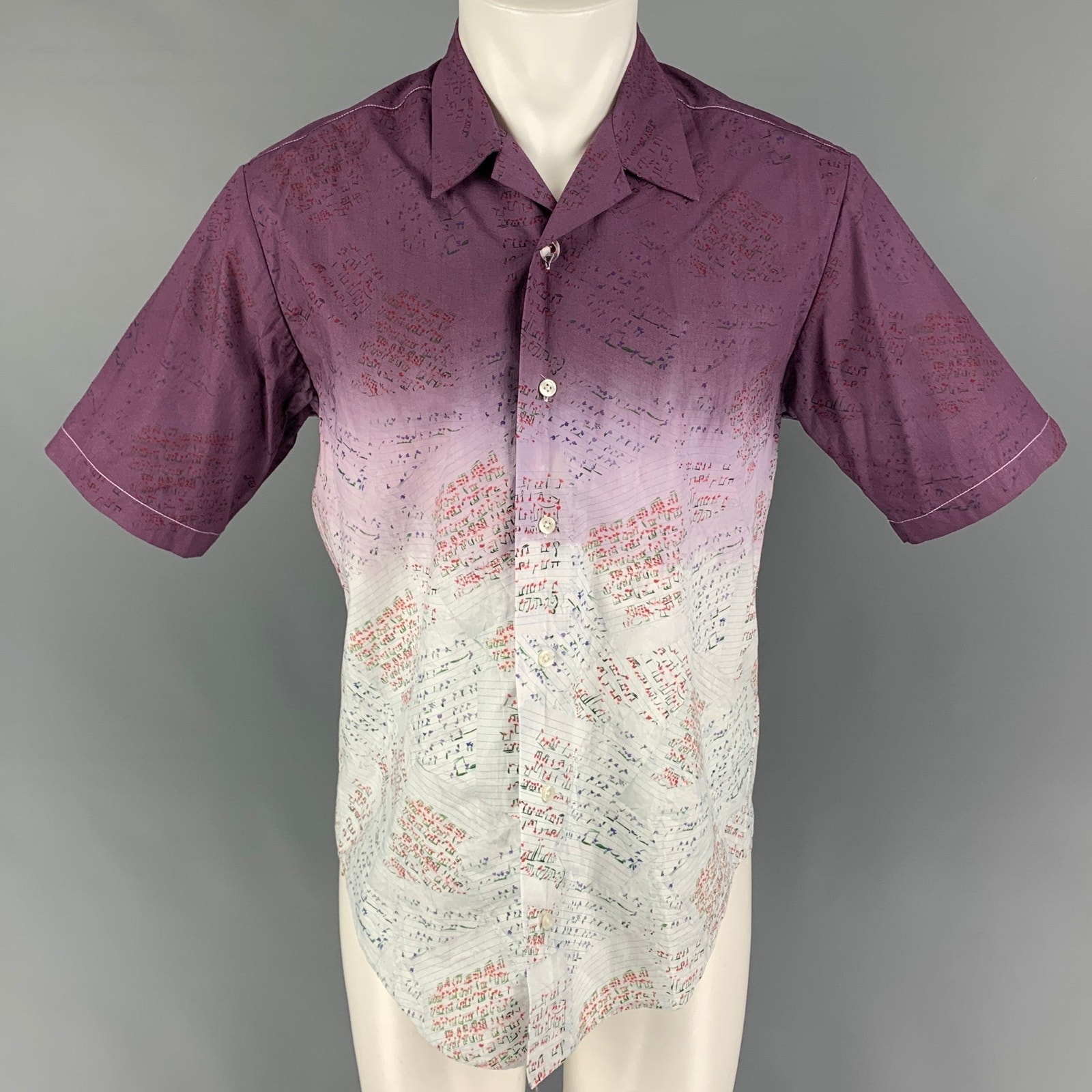 Jonathan Cohen Size S Purple Graphic Silk Short Sleeve Shirt